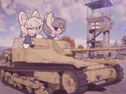 Size: 2664x1996 | Tagged: safe, artist:sodapop sprays, derpibooru import, oc, oc only, earth pony, pony, g4, girls und panzer, italy, mare und panzer, one eye closed, tank (vehicle), unnamed oc, war thunder, wink, world war ii