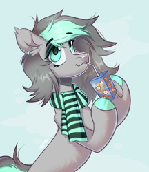 Size: 3800x4400 | Tagged: safe, artist:k0potb, derpibooru import, oc, oc only, oc:opal stone, pony, abstract background, clothes, digital art, green mane, scarf, shading, solo, striped scarf