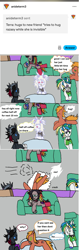 Size: 1181x3731 | Tagged: safe, artist:ask-luciavampire, derpibooru import, oc, dracony, dragon, earth pony, hybrid, pony, unicorn, academy, ask, horn, hug, triclops, tumblr