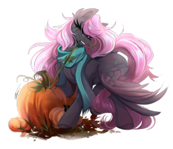 Size: 2773x2397 | Tagged: safe, artist:inspiredpixels, derpibooru import, oc, pegasus, pony, clothes, female, mare, pumpkin, scarf, simple background, solo, transparent background