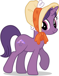 Size: 4696x6007 | Tagged: safe, artist:firlin123, pony, unicorn, a hearth's warming tail, absurd resolution, background pony, bonnet, cute, evening stroll, female, horn, looking back, mare, raised leg, simple background, smiling, solo, svg, transparent background, vector, walking