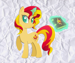 Size: 10567x8867 | Tagged: safe, artist:rainbownspeedash, derpibooru import, sunset shimmer, pony, unicorn, g4, absurd file size, absurd resolution, book, female, horn, journey book, solo, vector