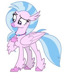 Size: 1750x2000 | Tagged: safe, artist:lnx1ynight16, derpibooru import, silverstream, classical hippogriff, hippogriff, g4, the hearth's warming club, eyebrows, female, hand on chest, jewelry, looking at something, my little pony: friendship is magic, necklace, raised eyebrow, simple background, solo, transparent background, vector