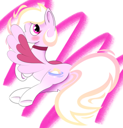 Size: 4734x4931 | Tagged: safe, artist:solarflare6041, derpibooru import, oc, oc:solar flare, pegasus, pony, abstract background, blushing, gradient mane, looking at you, lying down, multicolored mane, pegasus oc, pink eyes, wings