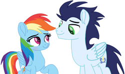 Size: 1280x764 | Tagged: safe, artist:soarindasher10, derpibooru import, rainbow dash, soarin', pegasus, pony, blushing, female, looking at each other, looking at someone, male, mare, movie accurate, shipping, simple background, smiling, smiling at each other, soarindash, stallion, straight, transparent background