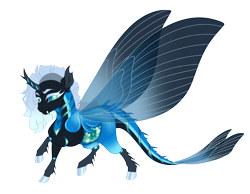 Size: 4900x3800 | Tagged: safe, artist:gigason, derpibooru import, oc, oc only, oc:blue bayou, changeling, blue changeling, blue eyelashes, blue pupils, body markings, changeling oc, clothes, cloven hooves, colored eyelashes, colored pinnae, colored pupils, colored sclera, curved horn, fangs, gradient mane, grid adoptable, horn, metallic, nonbinary, raised hoof, raised leg, shiny hooves, silver hooves, simple background, socks, solo, standing, striped horn, tail wings, teal sclera, transparent background