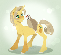 Size: 1100x1000 | Tagged: safe, artist:purplegrim40, derpibooru import, oc, bird, pony, unicorn, female, horn, lineless, mare, partridge, solo