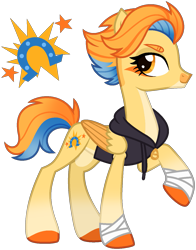 Size: 1077x1376 | Tagged: safe, artist:strawberry-spritz, derpibooru import, oc, pegasus, pony, clothes, female, hoodie, magical lesbian spawn, mare, offspring, parent:sassy saddles, parent:spitfire, simple background, solo, transparent background