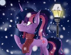 Size: 3640x2840 | Tagged: safe, artist:krymak, derpibooru import, twilight sparkle, unicorn, horn, night, snow