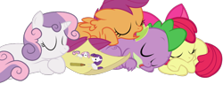 Size: 1006x417 | Tagged: safe, artist:kasarin-desu, artist:kuren247, artist:mrfoxington, artist:rainbowderp98, artist:sakaerion, edit, editor:undeadponysoldier, apple bloom, rarity, scootaloo, spike, sweetie belle, dragon, earth pony, pegasus, unicorn, best friends, cutie mark crusaders, drawing, female, filly, foal, male, mare, pencil, simple background, sleeping, transparent background, vector, vector edit