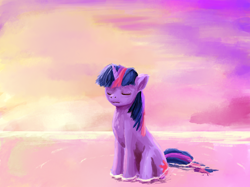 Size: 1890x1417 | Tagged: safe, derpibooru import, twilight sparkle, unicorn twilight, pony, unicorn, friendship is magic, g4, horn, my little pony: friendship is magic, sitting, solo, water