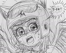 Size: 1524x1235 | Tagged: safe, derpibooru import, rainbow dash, pegasus, pony, anime, helmet, shocked, shocked expression, speed racer, sweat, traditional art