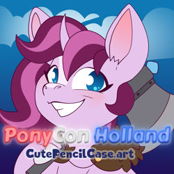 Size: 937x937 | Tagged: safe, artist:cutepencilcase, derpibooru import, oc, oc only, oc:fan brush, pony, unicorn, female, horn, mare, ponycon holland, solo, unicorn oc