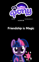 Size: 406x638 | Tagged: safe, artist:keroncaton3, derpibooru import, screencap, twilight sparkle, twilight sparkle (alicorn), alicorn, g4, 2025, columbia pictures, fake, faker than a three dollar bill, grin, hasbro, hasbro logo, logo, movie, movie poster, my little pony: friendship is magic, outline, smiling, title, twilight's cutie mark