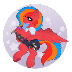 Size: 2400x2400 | Tagged: safe, artist:alunedoodle, derpibooru import, oc, oc only, oc:gaffy, pegasus, pony, clothes, drawing, female, palette, shirt, shorts, smiling, solo, spread wings, three toned mane, wings