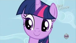 Size: 1280x720 | Tagged: safe, derpibooru import, screencap, twilight sparkle, twilight sparkle (alicorn), alicorn, g4, princess twilight sparkle (episode), cute, female, hub logo, logo, my little pony: friendship is magic, smiling, solo, the hub, twiabetes