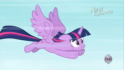 Size: 1280x720 | Tagged: safe, derpibooru import, screencap, twilight sparkle, twilight sparkle (alicorn), alicorn, g4, princess twilight sparkle (episode), female, flying, hub logo, logo, my little pony: friendship is magic, solo, the hub