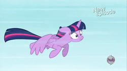 Size: 1280x720 | Tagged: safe, derpibooru import, screencap, twilight sparkle, twilight sparkle (alicorn), alicorn, g4, princess twilight sparkle (episode), female, flying, hub logo, logo, my little pony: friendship is magic, solo, the hub