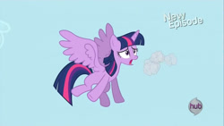 Size: 1280x720 | Tagged: safe, derpibooru import, screencap, twilight sparkle, twilight sparkle (alicorn), alicorn, g4, princess twilight sparkle (episode), female, hub logo, logo, my little pony: friendship is magic, solo, the hub