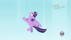 Size: 1280x720 | Tagged: safe, derpibooru import, screencap, twilight sparkle, twilight sparkle (alicorn), alicorn, g4, princess twilight sparkle (episode), female, flying, hub logo, logo, my little pony: friendship is magic, solo, the hub