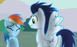 Size: 1280x780 | Tagged: safe, alternate version, artist:soarindasher10, derpibooru import, rainbow dash, soarin', pegasus, pony, blushing, butt, cute, dashabetes, duo, eyes closed, female, heartwarming, male, mare, plot, rainbow dash is best pony, romantic, shipping, soarinbetes, soarindash, stallion, straight, sweet dreams fuel