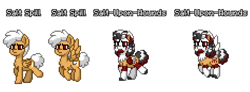 Size: 941x345 | Tagged: safe, artist:veprem, derpibooru import, oc, oc:salt spill, oc:salt-upon-wounds, pegasus, pony, fallout equestria, branded, dashite, female, mare, pixel art, pony town, raider, sprite, tribal, war paint