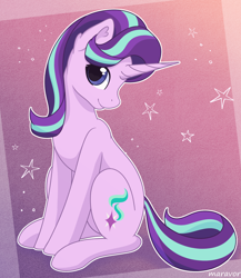 Size: 1300x1500 | Tagged: safe, artist:maravor, derpibooru import, starlight glimmer, pony, unicorn, g4, female, horn, mare, signature, sitting, smiling, solo