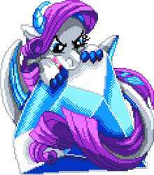 Size: 944x1072 | Tagged: safe, artist:dragonm97, derpibooru import, rarity, dragon, g4, diamond, digital art, dragoness, dragonified, female, manepxls, open mouth, partially open wings, pixel art, pxls.space, simple background, solo, species swap, transparent background, wings