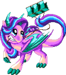 Size: 1048x1192 | Tagged: safe, artist:dragonm97, derpibooru import, starlight glimmer, dragon, g4, digital art, dragoness, dragonified, female, kite, manepxls, mouth hold, pixel art, pxls.space, simple background, solo, species swap, transparent background