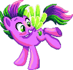 Size: 1016x984 | Tagged: safe, artist:anthony conley, artist:dragonm97, derpibooru import, spike, pegasus, pony, g4, digital art, male, manepxls, my little pony. poni nimeltä spike, pixel art, ponified, ponified spike, pxls.space, simple background, smiling, solo, species swap, spread wings, transparent background, wings