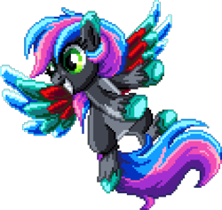 Size: 1071x1017 | Tagged: safe, artist:dragonm97, derpibooru import, oc, oc only, oc:night flare, pegasus, pony, digital art, female, manepxls, mare, pixel art, ponified, pxls.space, simple background, smiling, solo, species swap, spread wings, transparent background, wings