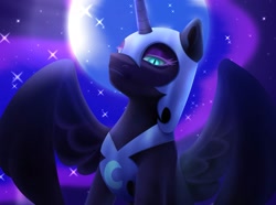 Size: 1917x1427 | Tagged: safe, artist:glitterheart15, derpibooru import, nightmare moon, alicorn, pony, bust, ethereal mane, full moon, moon, outdoors, portrait, solo