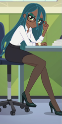 Size: 600x1200 | Tagged: source needed, safe, ai content, derpibooru import, machine learning generated, queen chrysalis, human, g4, /mlp/, glasses, high heels, humanized, indoors, office worker, prompter needed, shoes, watch