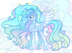 Size: 4124x3012 | Tagged: safe, artist:anno酱w, derpibooru import, oc, oc only, alicorn, pony, adoptable, adopted offspring, base used, blue eyelashes, blue pupils, body markings, cloud, colored eyelashes, colored horn, colored pupils, colored wings, concave belly, cyan eyes, eyeshadow, female, gradient mane, gradient tail, gradient wings, hoof shoes, horn, long horn, magical lesbian spawn, makeup, mare, multicolored hair, obtrusive watermark, offspring, outline, parent:princess celestia, parent:rainbow dash, parents:dashlestia, rainbow hair, slender, solo, spread wings, standing, tail, tall, thin, watermark, wings, zoom layer