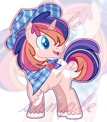 Size: 3216x3656 | Tagged: safe, artist:anno酱w, derpibooru import, oc, oc only, pony, unicorn, adoptable, badge, base used, colt, cowboy hat, foal, freckles, hat, hoof fluff, horn, looking back, magical gay spawn, magical lesbian spawn, male, neckerchief, offspring, outline, parent:big macintosh, parent:shining armor, parents:shiningmac, raised hoof, raised leg, smiling, solo, watermark, zoom layer