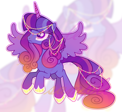 Size: 2030x1860 | Tagged: safe, artist:anno酱w, derpibooru import, oc, oc only, alicorn, adoptable, base used, blank flank, flying, hoof shoes, horn, jewelry, magical lesbian spawn, offspring, outline, parent:princess cadance, parent:twilight sparkle, princess, raised hoof, raised leg, simple background, solo, spread wings, watermark, white background, wings, zoom layer