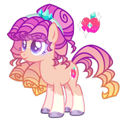 Size: 2344x2304 | Tagged: safe, artist:anno酱w, derpibooru import, oc, oc only, earth pony, pony, adoptable, apple, base used, body markings, cutie mark, eyelashes, eyeshadow, food, freckles, gem, gemstones, hair bun, hairband, headband, magical lesbian spawn, makeup, offspring, parent:applejack, parent:rarity, parents:rarijack, simple background, solo, transparent background