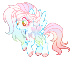 Size: 2372x1966 | Tagged: safe, artist:anno酱w, derpibooru import, oc, oc only, butterfly, pegasus, pony, adoptable, base used, body markings, eyelashes, eyeshadow, facial markings, flying, freckles, magical lesbian spawn, makeup, multicolored hair, offspring, parent:fluttershy, parent:rainbow dash, rainbow hair, simple background, solo, transparent background