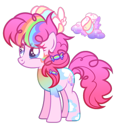 Size: 1965x2124 | Tagged: safe, artist:anno酱w, derpibooru import, oc, oc only, earth pony, pony, adoptable, base used, body markings, candy, cloud, cutie mark, eyelashes, eyeshadow, facial markings, food, hat, magical lesbian spawn, makeup, marshmallow, offspring, parent:pinkie pie, parent:rainbow dash, rainbow, simple background, small wings, smiling, solo, transparent background, wings