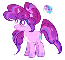 Size: 2236x2064 | Tagged: safe, artist:anno酱w, derpibooru import, oc, oc only, pony, unicorn, adoptable, base used, body markings, cutie mark, ethereal mane, eyelashes, eyeshadow, facial markings, hairband, horn, magical lesbian spawn, makeup, offspring, parent:pinkie pie, parent:twilight sparkle, ponytail, simple background, smiling, solo, starry hair, starry mane, stars, transparent background