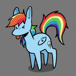 Size: 800x800 | Tagged: safe, artist:pyukumeru, derpibooru import, rainbow dash, pegasus, pony, :p, eyes closed, female, gray background, mare, simple background, solo, tongue, tongue out