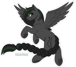 Size: 2542x2241 | Tagged: safe, artist:decemberbreeze, derpibooru import, oc, oc only, oc:ren, alicorn, pony, alicorn oc, black coat, black mane, black tail, chest fluff, female, flying, gift art, green eyes, horn, looking at you, mare, mare oc, outline, ponysona, signature, simple background, smiling, smiling at you, solo, spread wings, tail, transparent background, two toned mane, two toned tail, white outline, wings