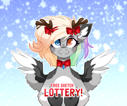 Size: 3000x2500 | Tagged: safe, artist:buvanybu, derpibooru import, oc, oc:buvany, antlers, caption, heterochromia, snow, text