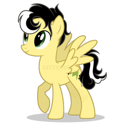 Size: 3840x3840 | Tagged: safe, artist:astermorii, derpibooru import, oc, oc only, oc:alice azalea, pegasus, pony, g4, female, green eyes, looking up, mare, pegasus oc, raised hoof, raised leg, render, show accurate, simple background, skunk stripe, smiling, solo, spread wings, transparent background, wings