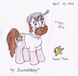 Size: 905x883 | Tagged: safe, artist:crazyplantmae, derpibooru import, pony, unicorn, 2014, beard, crazy dave, cutie mark, facial hair, horn, male, plants vs zombies, ponified, species swap, stallion, traditional art