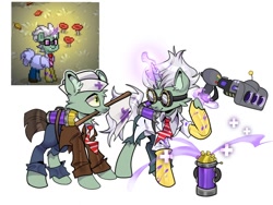 Size: 1080x810 | Tagged: safe, artist:magneteroo, derpibooru import, earth pony, pony, undead, unicorn, zombie, zombie pony, goggles, horn, mad scientist, male, plants vs zombies, ponified, pony town, species swap, stallion