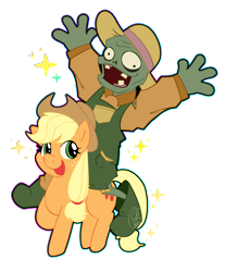 Size: 2483x3000 | Tagged: safe, artist:heartlychan, derpibooru import, applejack, undead, zombie, g4, crossover, female, humanoid, humans riding ponies, male, mare, riding, riding a pony