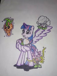 Size: 768x1024 | Tagged: safe, artist:towny-san, derpibooru import, twilight sparkle, twilight sparkle (alicorn), alicorn, g4, carrot, cauliflower, crossover, female, food, hypno-shroom, intensive carrot, mare, mushroom, plant, plants vs zombies, traditional art, witch hazel