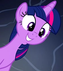 Size: 943x1070 | Tagged: safe, derpibooru import, screencap, twilight sparkle, twilight sparkle (alicorn), alicorn, pony, a health of information, g4, season 7, cropped, cute, female, grin, long neck, looking down, low angle, mare, my little pony: friendship is magic, necc, smiling, solo, twiabetes