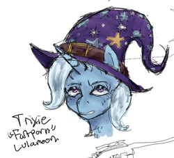 Size: 730x663 | Tagged: safe, artist:chunk_spunk, derpibooru import, trixie, pony, unicorn, g4, annoyed, clothes, doodle, hat, horn, looking at you, messy lines, sketch, solo, trixie's hat